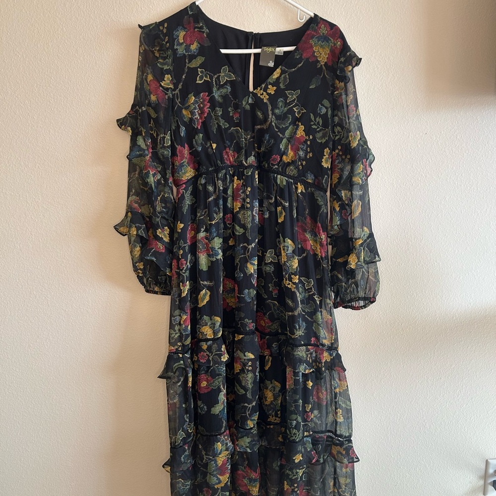 Taylor Stitch Black Floral Long Sleeve Dress